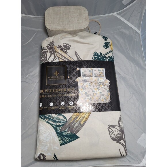 Rare - French - Hotel Royal Duvet Cover Birds Tropical Full 2 Pillowcases - Picture 1 of 4